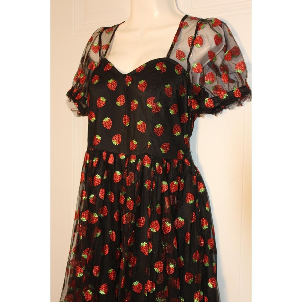 Hot Topic Strawberry Mesh Dress Indie Fairycore Tulle Y2K Ethereal Glitter SZ Sm - Picture 10 of 13